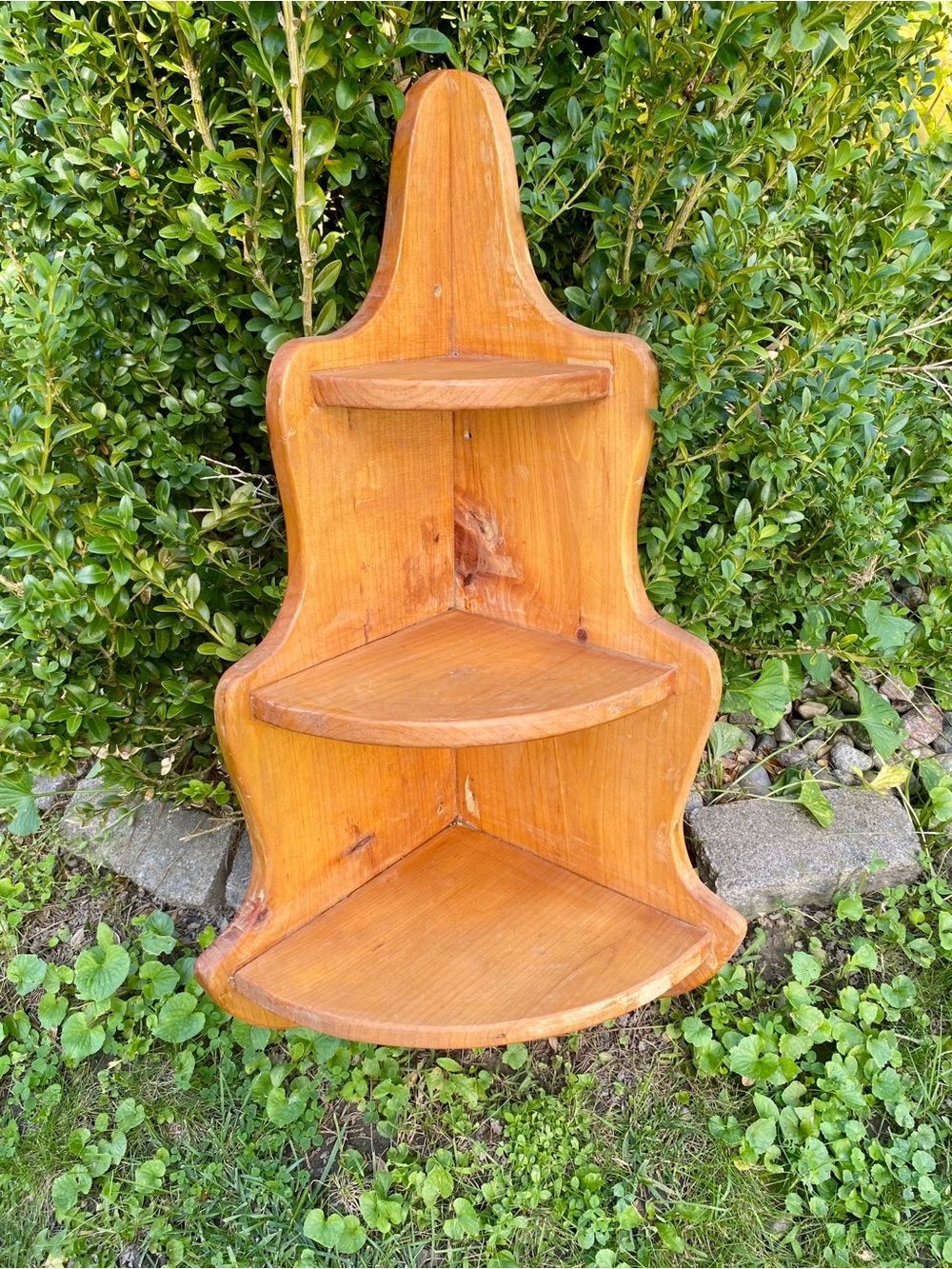 Large 27" Vintage Three-Tier Wooden Corner Wall Shelf